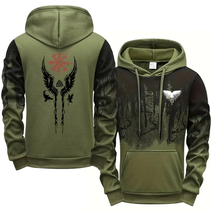 2025 جديد وصول الرجال قمصان سويت شيرت بقلنسوة نمط الغراب القديم هوديس الخريف الشتاء الذكور اليومية ملابس رياضية غير رسمية #2