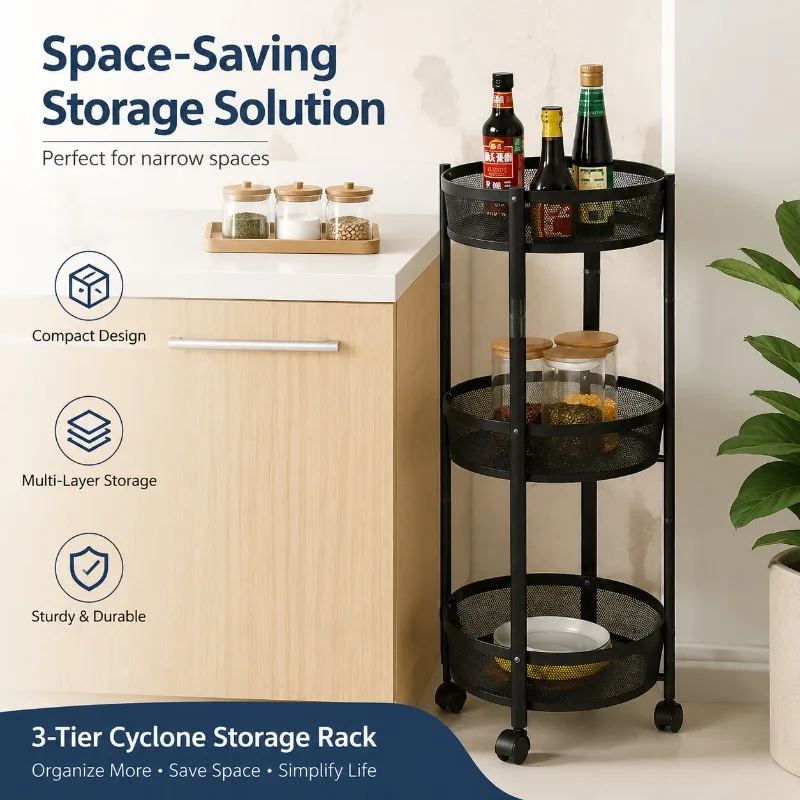 Foldable Multi-Tier Kitchen Storage Rack for Fruits, Vegetables & Snacks – Compact Movable Organizer