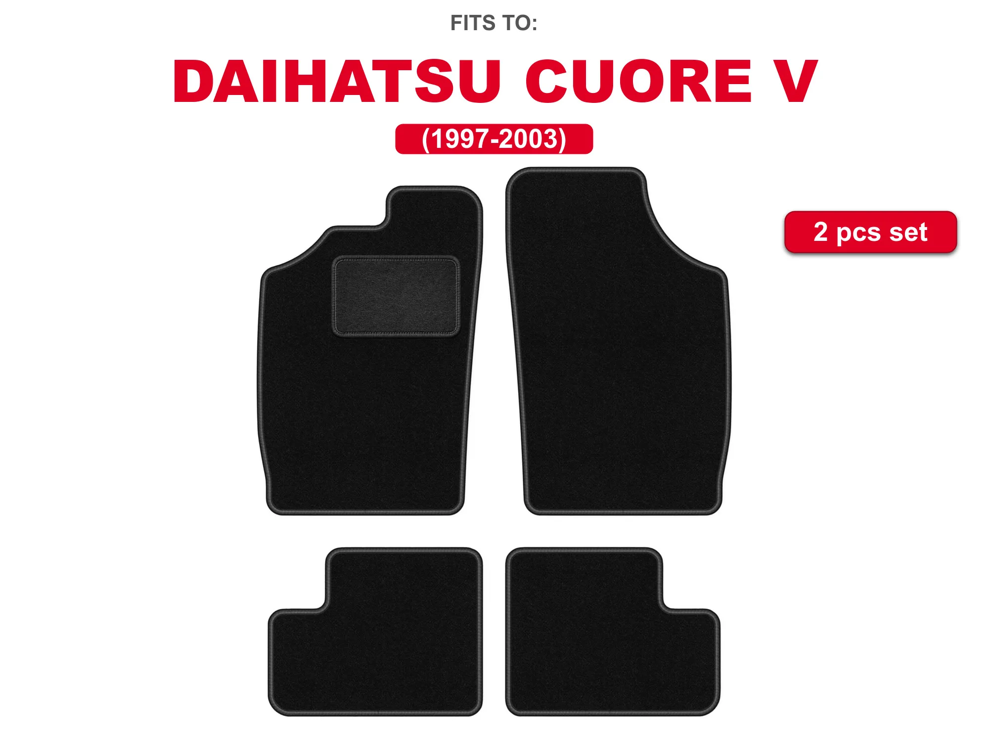 Velourstapijten voor: Daihatsu Cuore V 1997-2003 hatchback zwarte auto bijpassende matten autoset