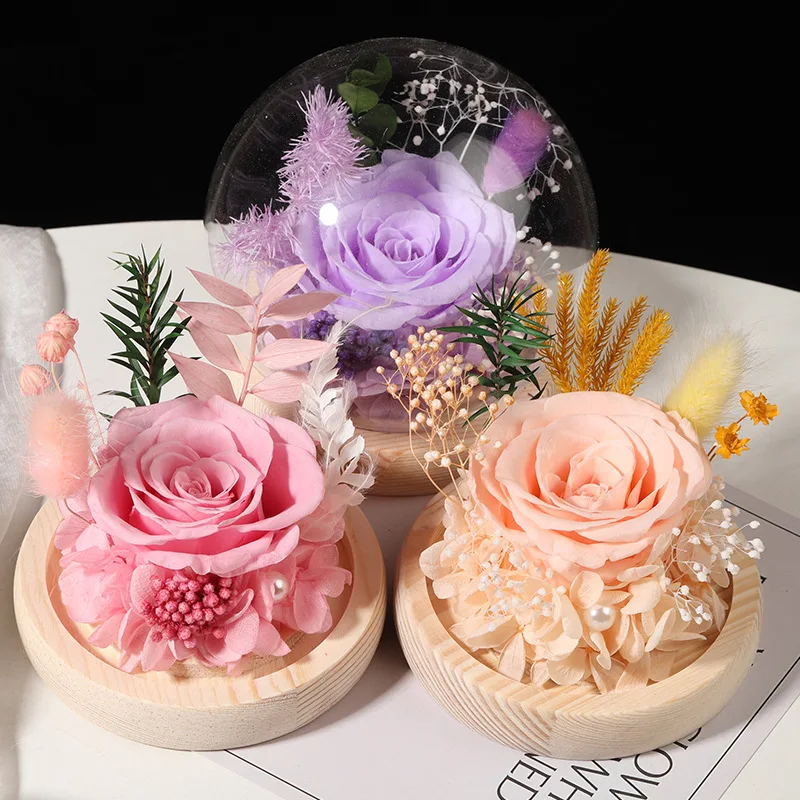 

Стеклянный купол ручной работы, растение, микро-лаза, вечный цветок, роза, украшение, настольное украшение, подарок на день рождения для Фри