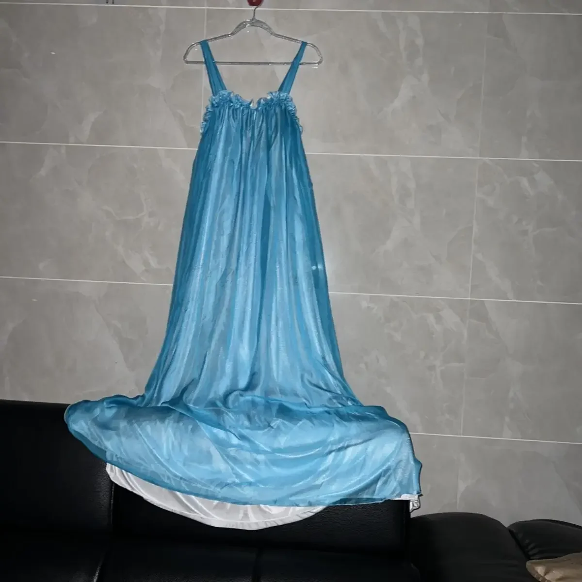 2 camadas fora de seda gelo brilhante ultra longo vestido de manhã outono inverno sleepwear quimono sexy guarnição camisola noiva homewear