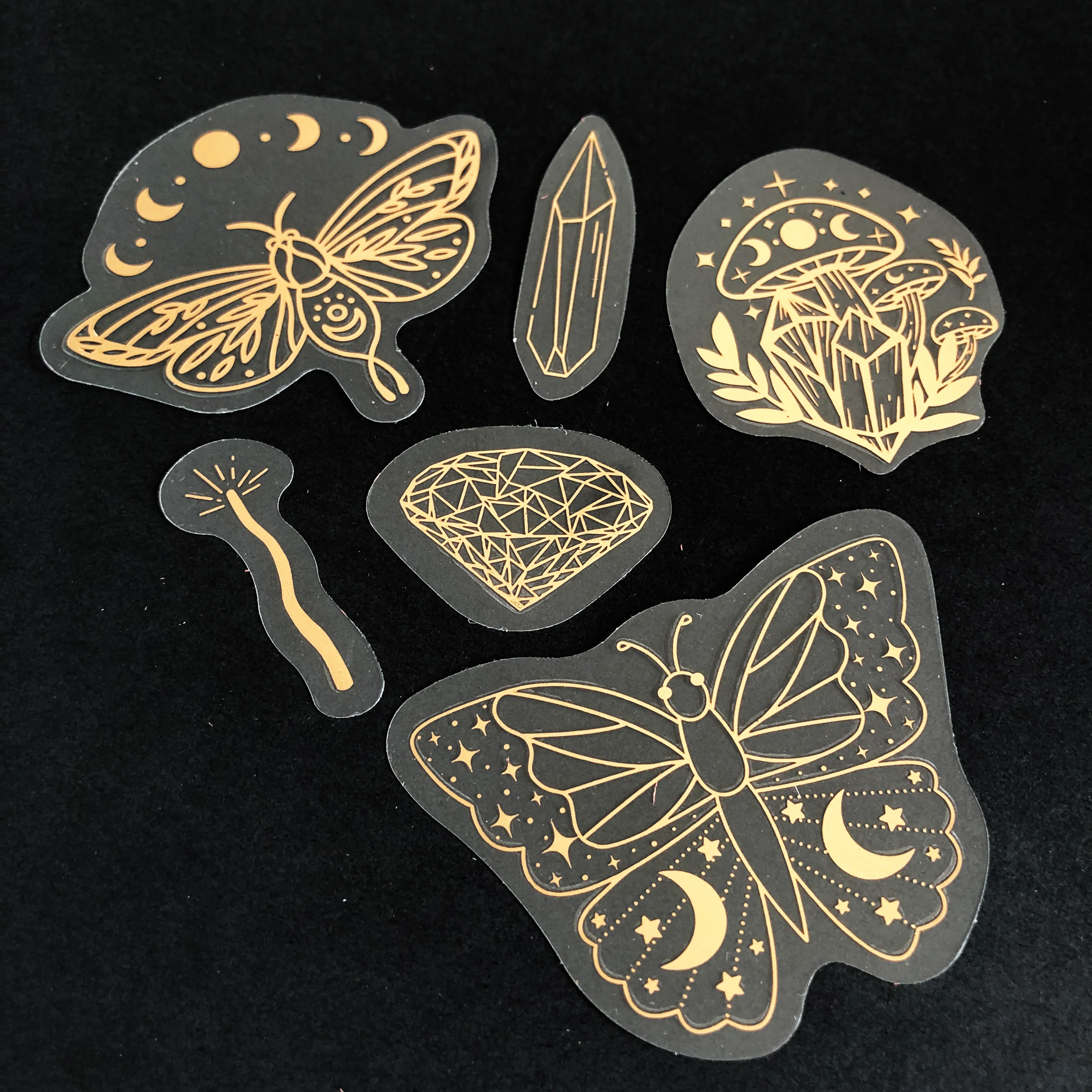 40pcs Rose Gold Stickers Transparent PET Mysterious Butterfly; Moon; Mushroom; Diamond; Sun; Magic Wand DIY Decoration Series