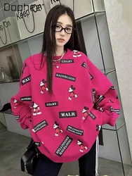 Sudadera con estampado de dibujos animados para mujer, suéter holgado de longitud media con cuello redondo, Top informal de gran tamaño, a la moda, otoño, 2024