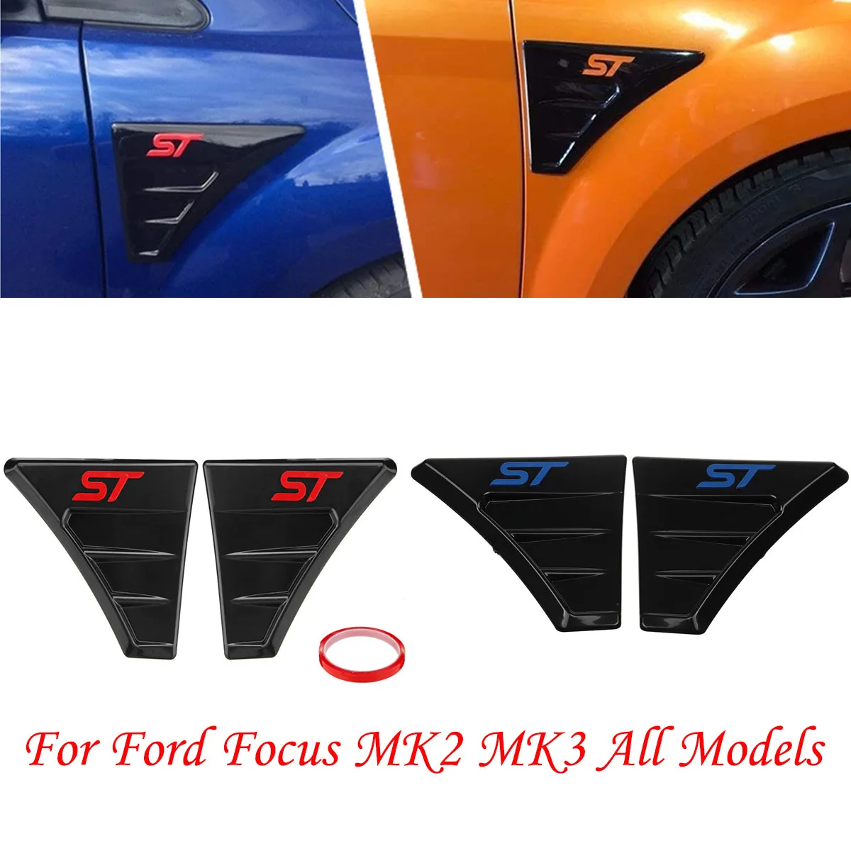 For Ford Focus MK2 All Models ST Style Wing Vents Cover Red /Blue Car Side Vent Fender Spoiler Outflow Vent Sticker
