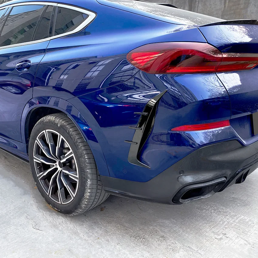 GEFENSI For BMW X6 G06 2019 2020 2021 2022 Car Rear Bumper Splitter Lip Body Kit Spoiler Air Vent Cover Canard ABS Sticker