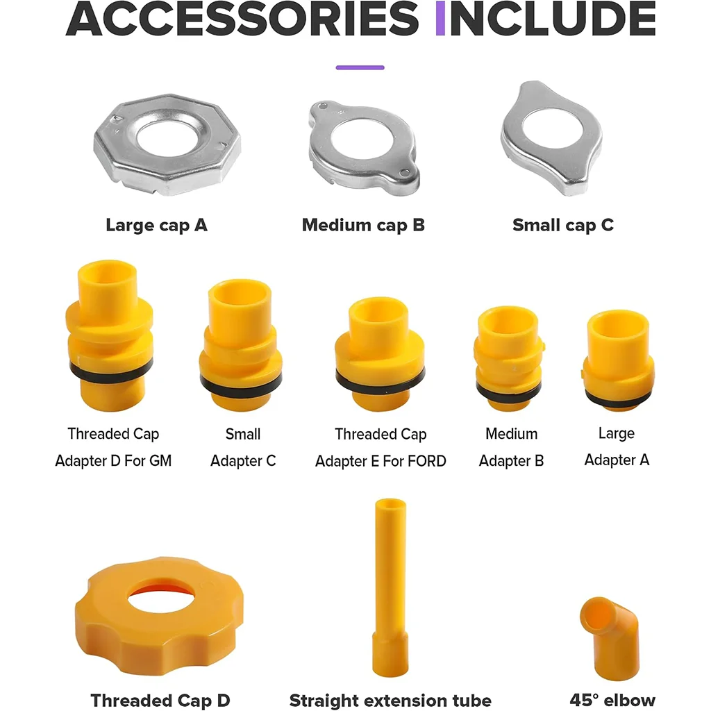 Universal Radiator Coolant Filling Kit, Bubble‑Free Antifreeze Bleed Tool with Multi‑Size Adapters for GM & Ford