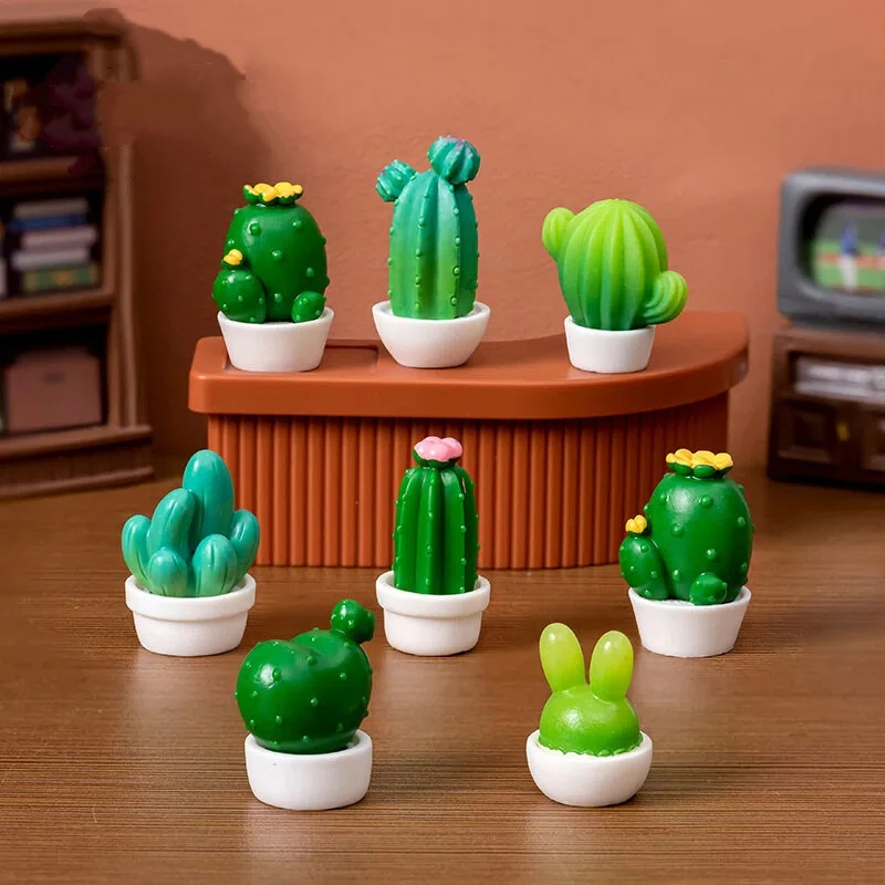 Realistische Kaktus-Sukkulenten-Deko aus Kunstharz im Mini-Topf für Puppenhaus und Schreibtisch, Garten-Miniaturmodell, Glasflaschen-Statuen