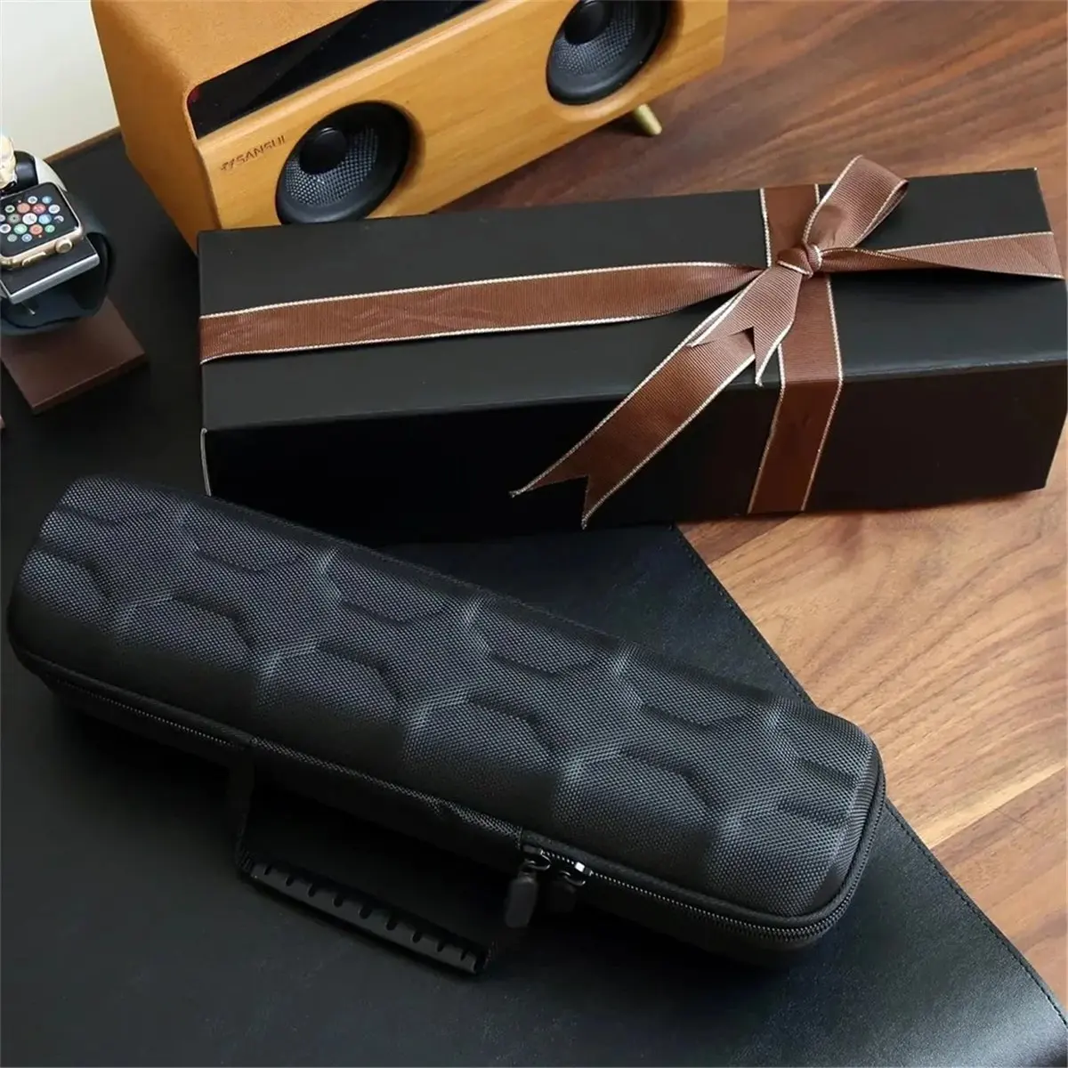 ABYB 5 Slots Hard Watch Box Storage Organizer Soft Foam Watch Box Organizer Watch Case Fit Up to 61mm Face Size Watch