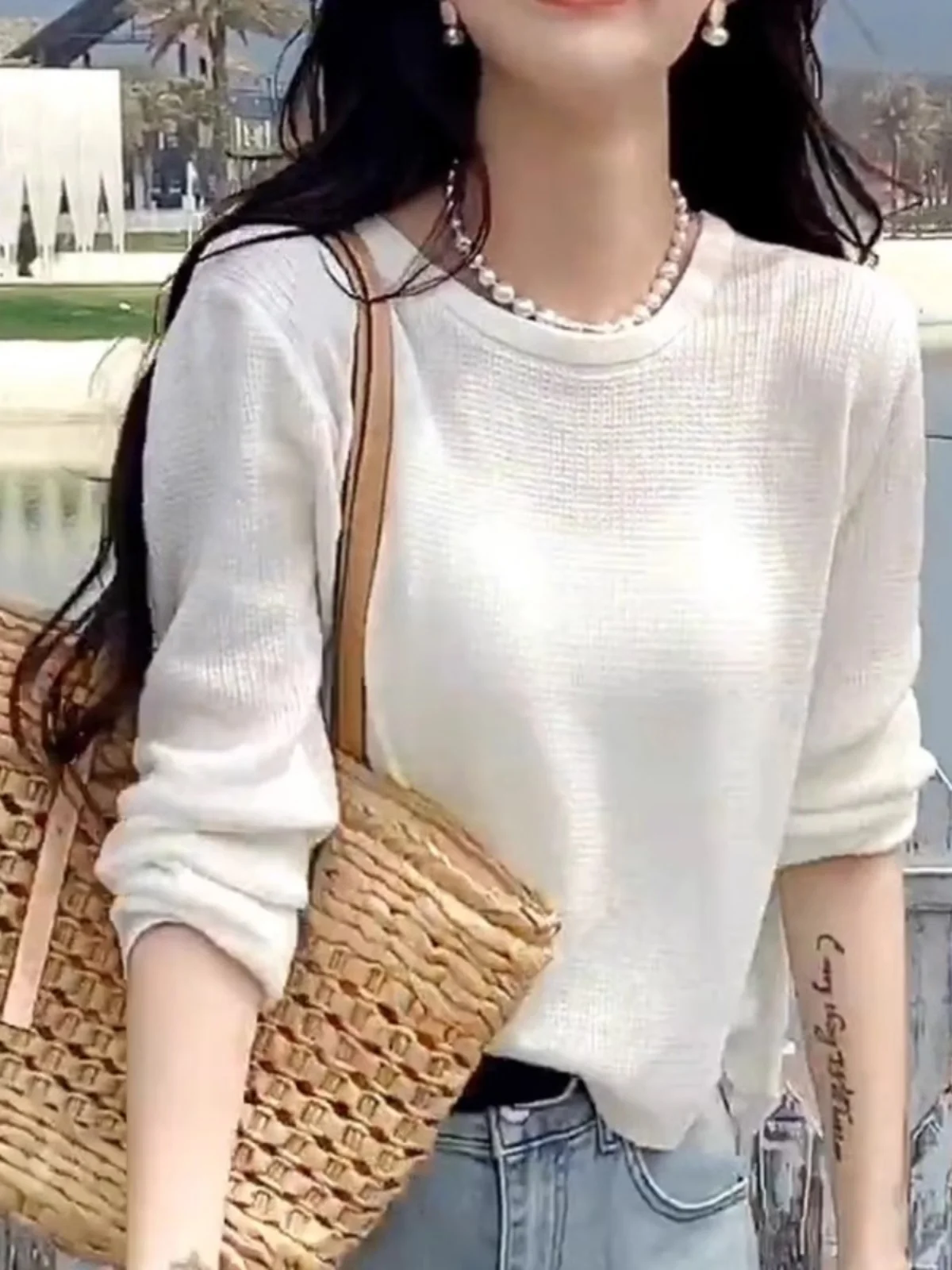 

Summer Fashion Hollow out Knitted Top Women's Design Long Sleeve Lazy Style Casual Ice Silk Sun Protection Cover up Korean St...