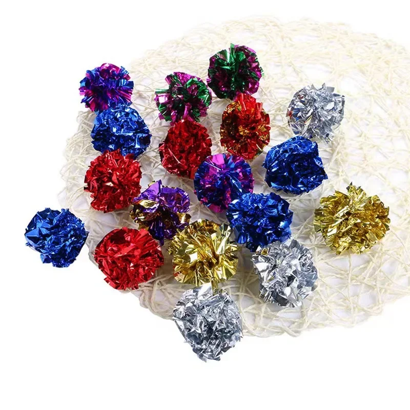 Bolas de Mylar de colores para gatos, juguete de 6/12/24 piezas, anillo de papel brillante, interactivo, Bola de sonido, accesorios de juego para