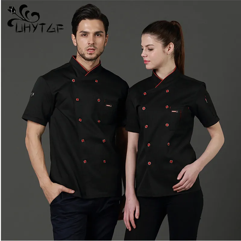 Food Service Restaurante Chef Uniformes para Homens e Mulheres, Vestuário de Cozinha, Manga Curta, Casacos Double Breasted Catering, Uniforme de Ferramentas