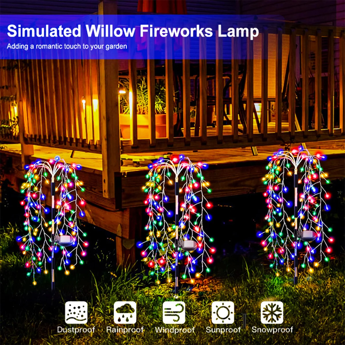 Imagem -03 - Led Willow String Lights para Jardim Luzes Solares ao ar Livre Modos de Iluminação Ip65 Decoração Impermeável 200 120