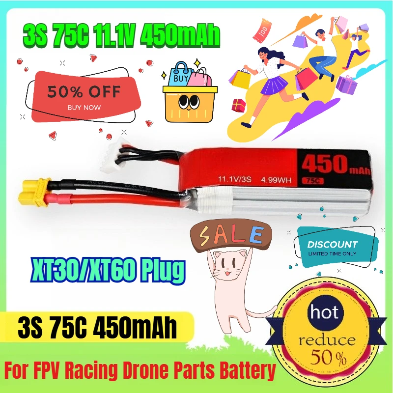 

450mAh/3S/11.1V/75C for RC Helicopter Quadcopter FPV Racing Drone Parts Drones Battery Rechargeable Batteries