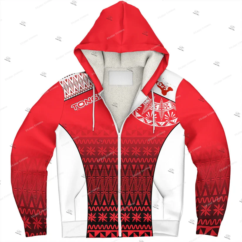 Custom Name Country Tonga Polynesia Islands Hibiscus Retro 3DPrint Harajuku Casual Winter Thicker Fleece Zip Hoodies Jacket A1