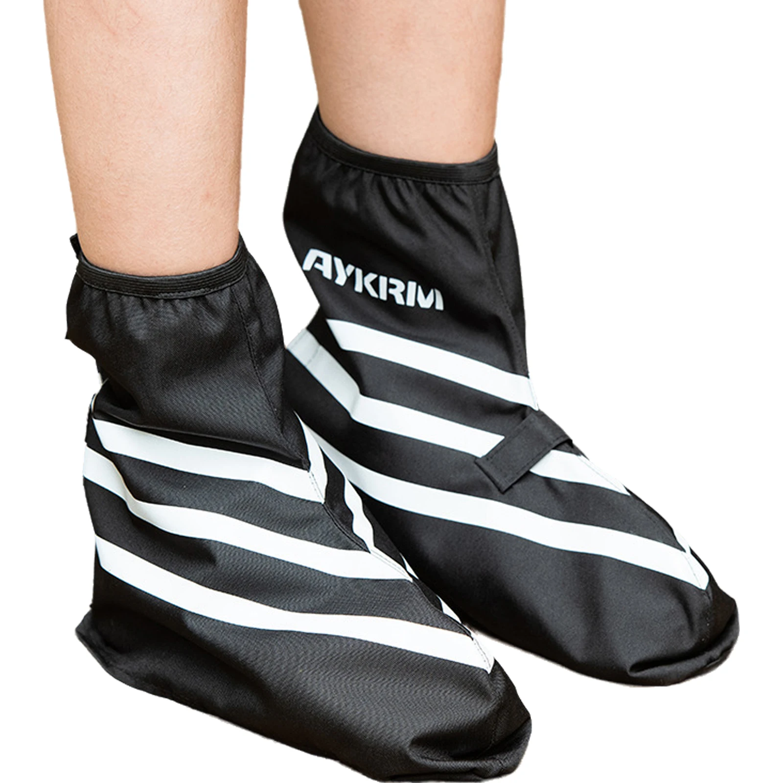 1 Pair Adults Reflective Strips Shoe Cover Hook-and-loop Fastener Water-resistant Shoe Covers for Outdoor Cycling