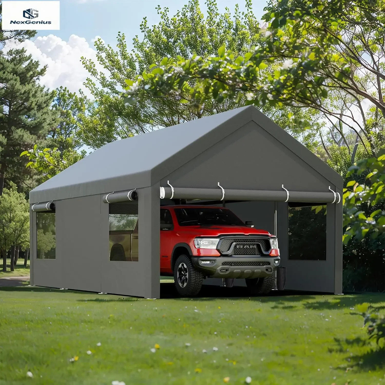 

Portable Carport 12x20 FT Heavy Duty Garage with Removable Side Walls Doors Roll-Up Window Sandbags All-Season Tarp for Cars Tru