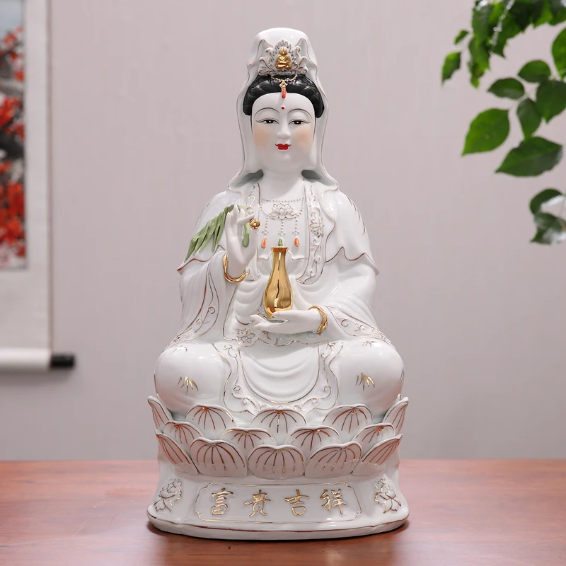 

FU GUI JI XIANG Goddess GUAN YIN bodhisattva BUDDHA figure home Altar Shrine Worship auspicious Talisman Porcelain statue