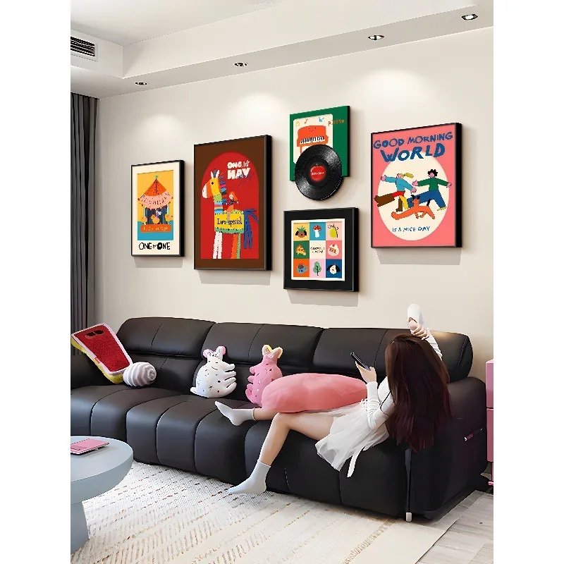 Dopamine, living room decoration painting, cream wind combination sofa background wall painting, interesting wall painting
