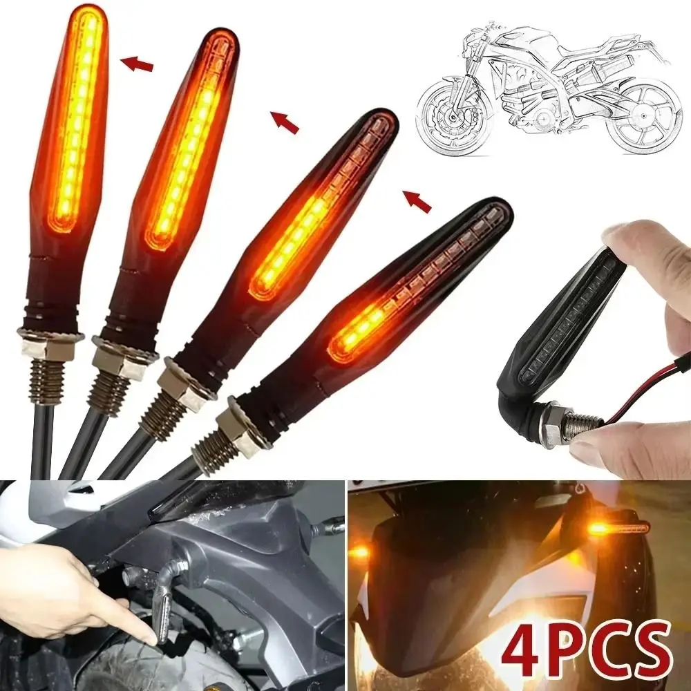 

4Pcs Flowing Water Model LED Motorcycle Turn Lamp Universal Flashing Side-glowing Turn Signal Road Safety Waterproof