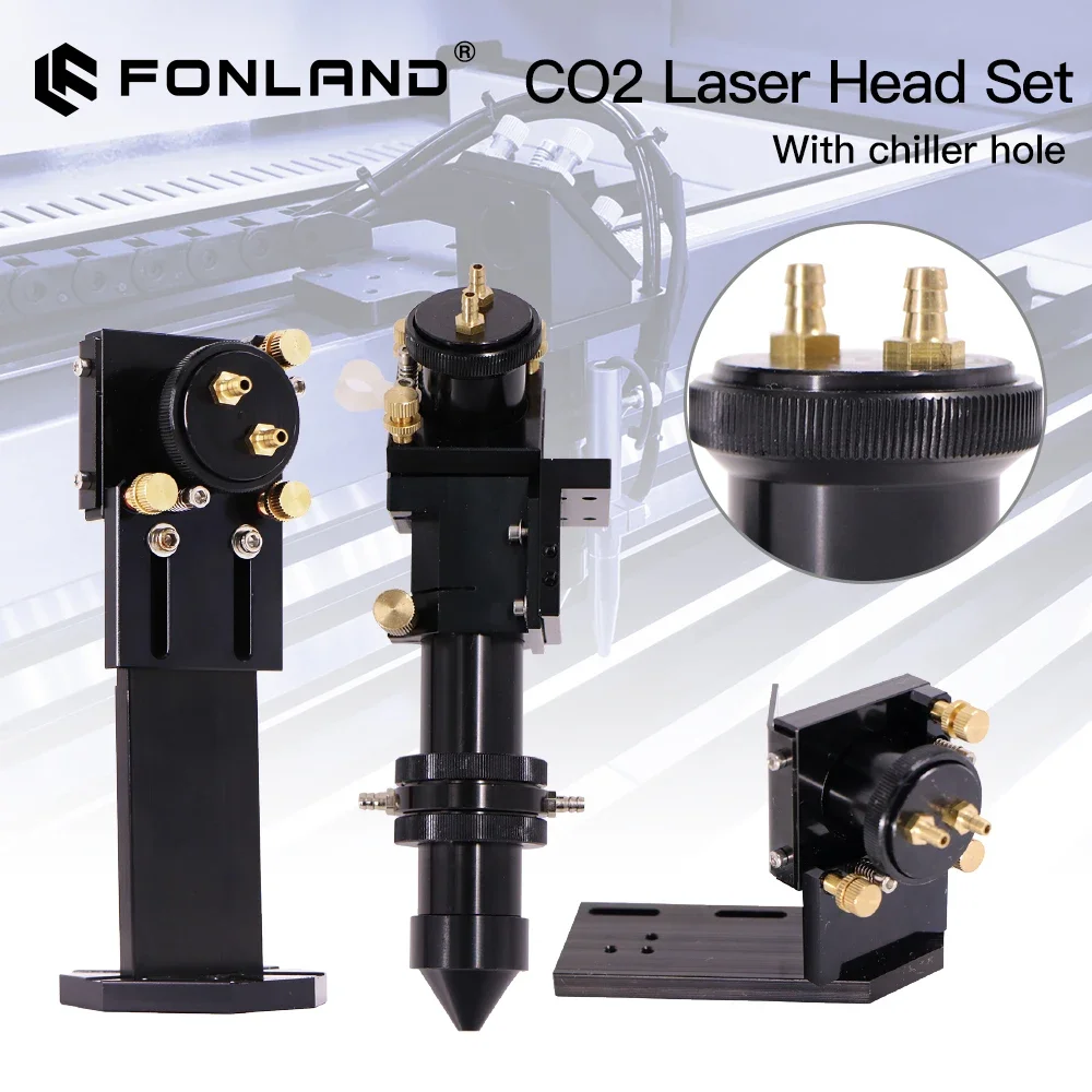 Fonland-Co2彫刻機用水冷付きレーザーヘッドインターフェースミラー、30mmレンズ、25mm直径、統合マウント