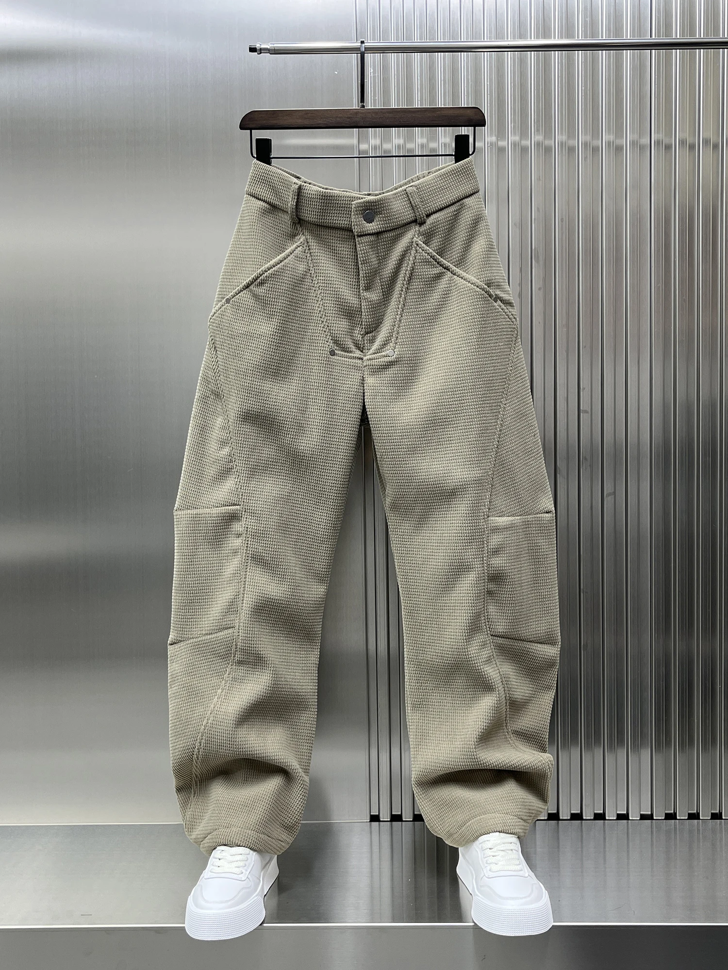 

Модные мужские брюки с начесом, прямого кроя, осенне-зимние повседневные брюки в корейско-американском стиле, прямой крой