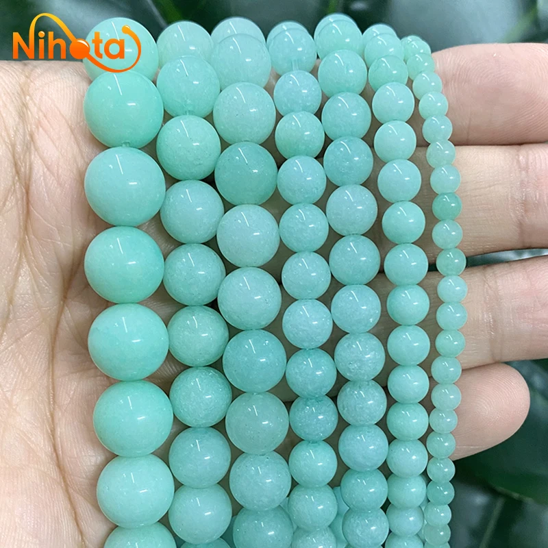 4/6/8/10/12mm Natural Stone Light Green Chalcedony Round Loose Beads DIY Handmade Bracelet Earrings For Jewelry Making 15\'\'