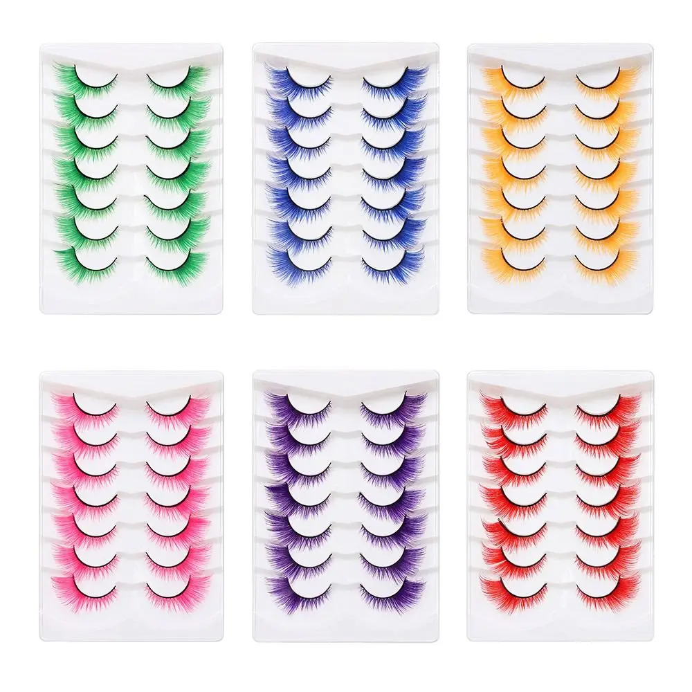 7 paar unieke cosplay party vos cat eye wimpers maskerade zachte pluizige gekleurde wimpers dramatische look kleurrijke valse wimpers