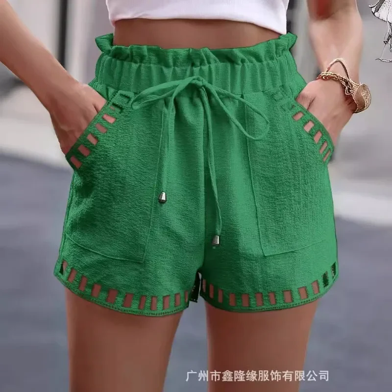 Loose High Waist Shorts Bottom Women's Cotton and Linen Short Pants Summer Casual Solid Color Multi-Color Shorts