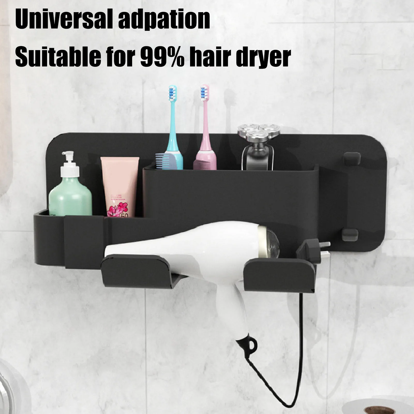 

Wall Mounted Hair Dryer Holder For Bathroom Shelf without Drilling Plastic Hair dryer stand Bathroom Organizer