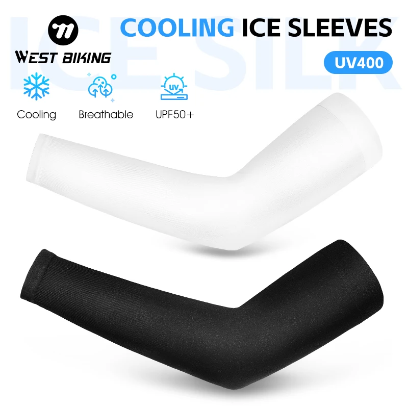 WEST BIKING Arm Sleeves Ice Fabric Breathable Quick Dry Running Sportswear Sun UV Protection Long Arm Cover Cycling Arm Sleeves