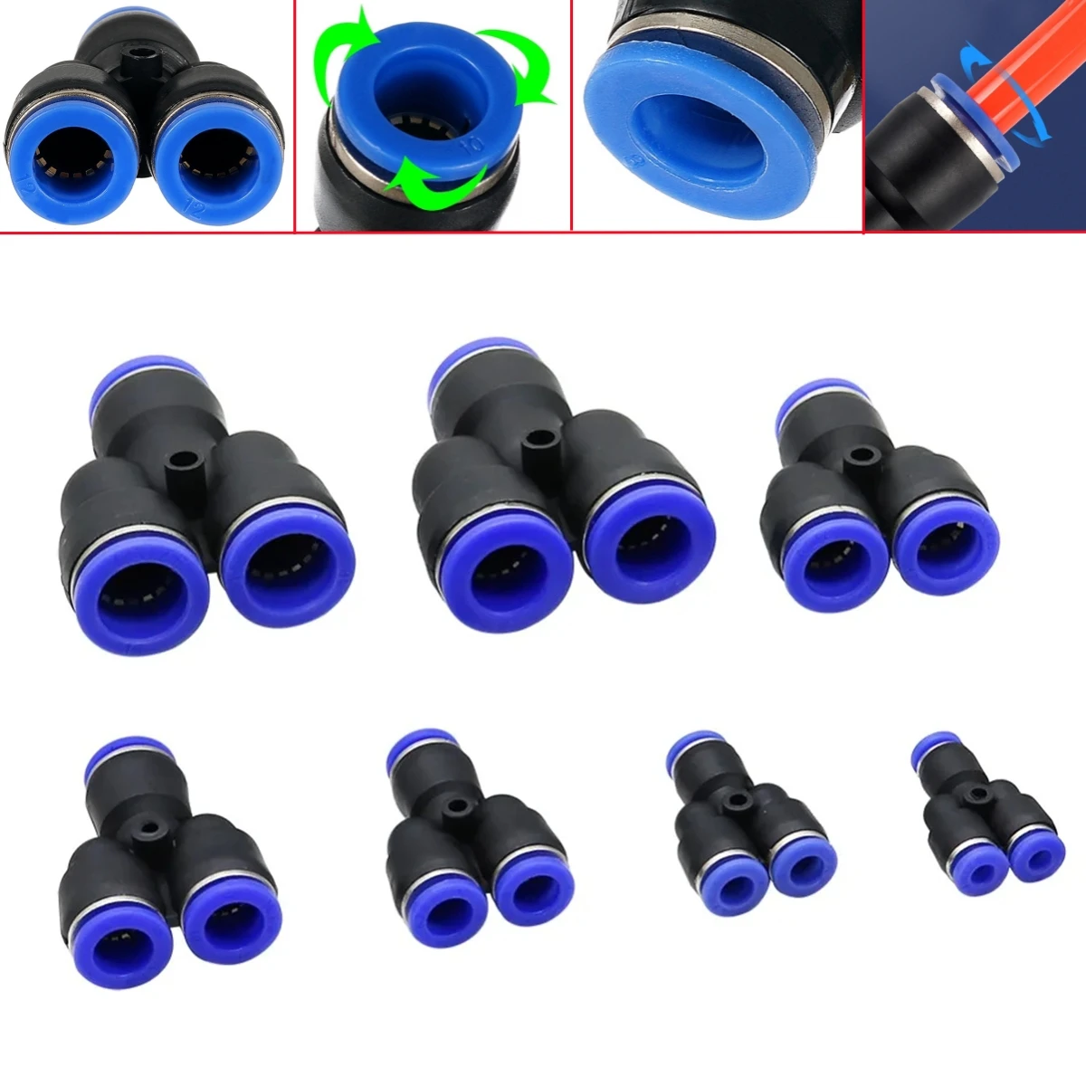 Pneumatic Y-Shaped Slip-lock 3-Way Joint PEG-4/6/8/10/12/14/16mm Garden Irrigation Fish Tank Equal Diameter Fast Connector 10Pcs