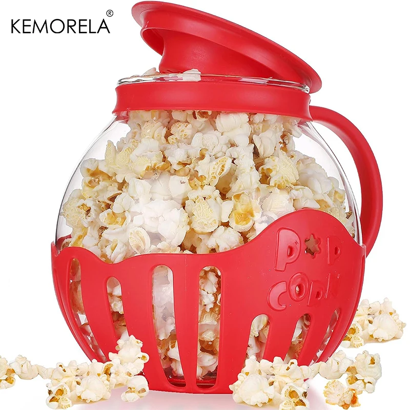 

KEMORELA 2.25QT Стеклянный резервуар для попкорна для микроволновой печи с силиконовой крышкой Попкорн для микроволновой печи с термобезопасной стеклянной банки