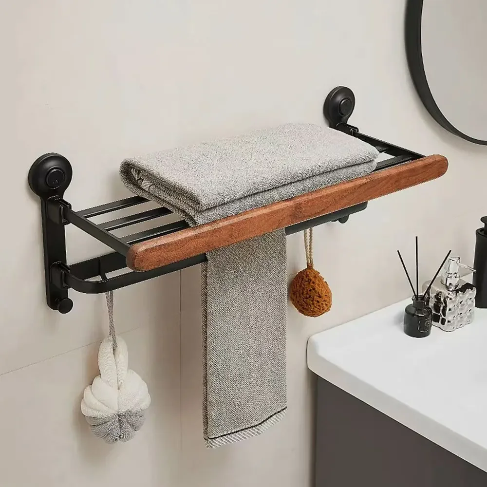 Solid Wood Towel Rack Set Walnut Towel Bar Roll Paper Holder Toilet Brush Corner Storage Rack Bathroom Accessories Hardware Suit