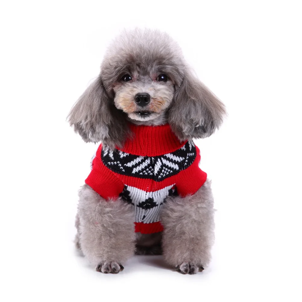 

Christmas Pet Turtleneck Sweater Size M Red Knitted Warm Winter Dog Clothes Festive Puppy Sweater Party Christmas Puppy Clothes