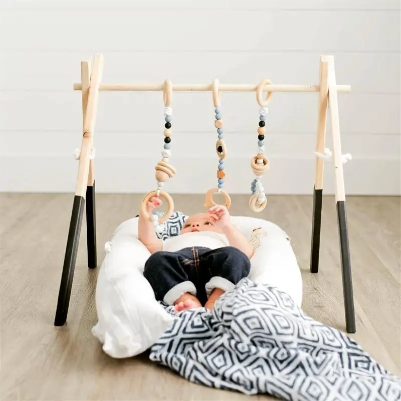 Cartoon Baby Houten Gym Fitness Frame Rack Hangende Hanger Speelgoed Baby Rammelaar Speelgoed