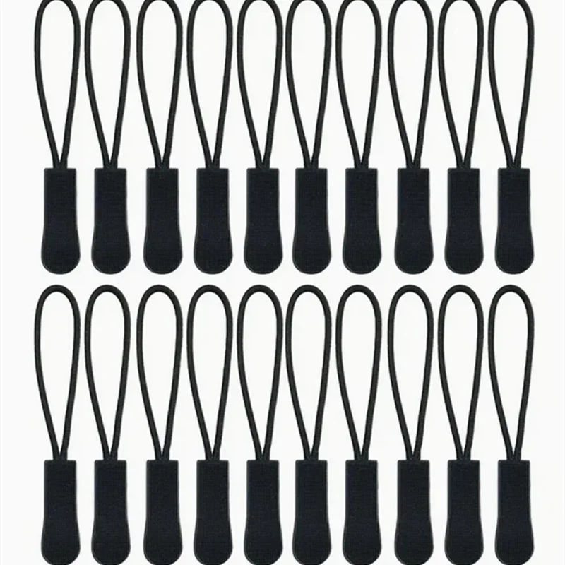 10/50 Stück schwarze Reißverschluss-Ziehgriffe, robuste Kordel, rutschfest mit Gummigriff, passend für alle Reißverschlussmaterialien, Fixierer, Kordelzugkopf