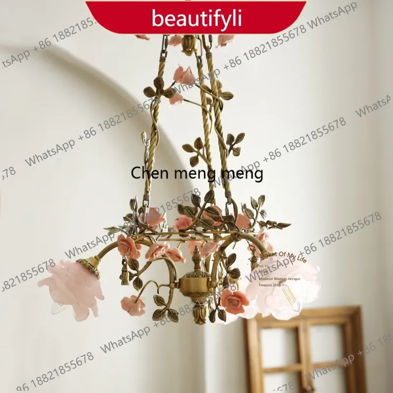

PP French Vintage All Copper Chandelier Living Room Rose Pastoral Flower Bedroom Dining Room Chandelier