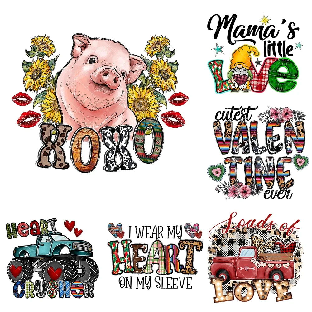 10cm Valentine Western Cowboy  Heat Transfer Stickers For Clothes DTF Pinted Vinyl Thermal Appliques Washable T-Shirt Decal