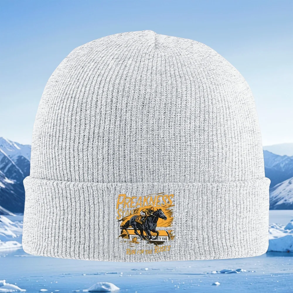 سباق الخيل Preakness حصص تشغيل الورود الرجال النساء للجنسين محبوك قبعة قبعة صوفية قبعة الشتاء الحرارية الدافئة عيد الميلاد في الهواء الطلق C