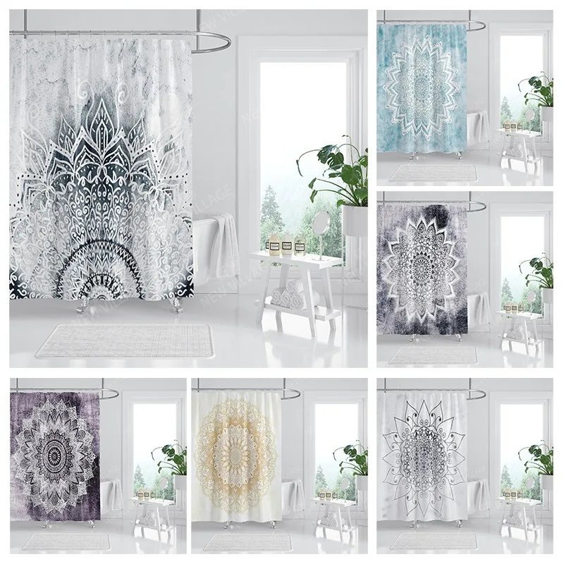 Waterproof fabric shower curtains Bathroom curtain accessories Bath curtain 180x200cm 240*200cm boho decoration vintage mandala