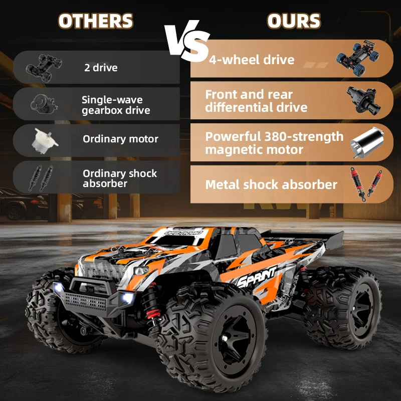 Simulação de carro rc com tração nas 4 rodas de alta velocidade, controle remoto, modelo de veículo off-road elétrico, presente de brinquedo