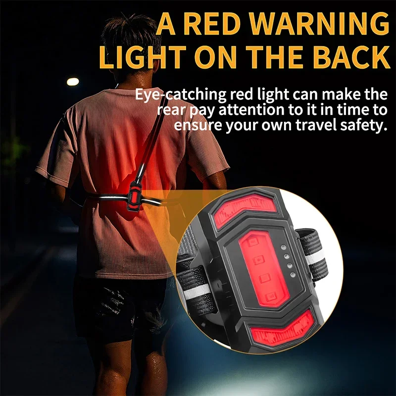 LED Chest Front Multi-Lamp Red Warning USB Rechargeable Night Running Light Triangle Reflective Strap Back Light Backpack Light