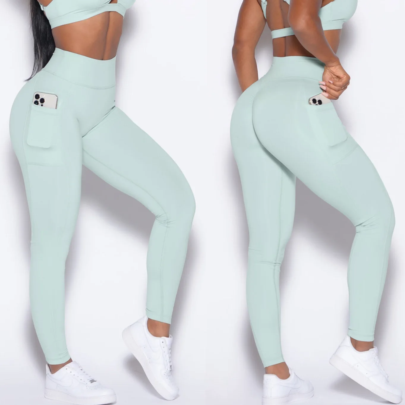 High-Waist Peach Butt Leggings & Adjustable Strap Sports Bra Set - Women's Fitness, Yoga & Workout Outfit - Image 2