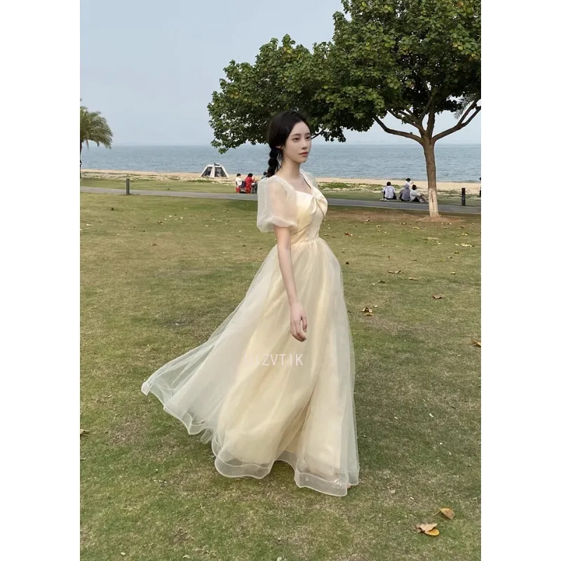 فستان الحفلات المسائية بلون الشمبانيا أنيق بفيونكة قابلة للطي وياقة مربعة فساتين مناسبة رسمية بسيطة بلينغ بلينغ فساتين زفاف طويلة