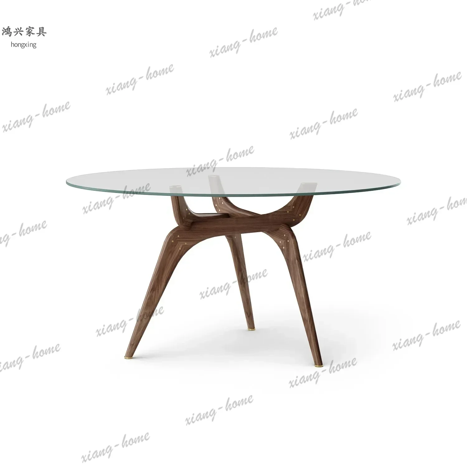 North American black walnut log dining table Modern, tempered glass round dining table Very simple dining table