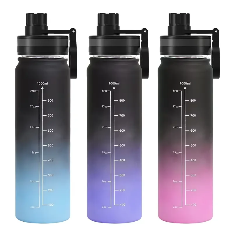 Custom Logo 1000ml Portable Sports Water Bottle for Gym Fitness Outdoor Activities Large Capacity Leak Proof Reusable