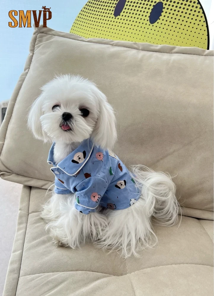 

Summer Thin Breathable Blue Cute Cartoon Animal Pattern Decoration Small and Medium Sized Pet Cat and Dog Clothes Leisure Wear