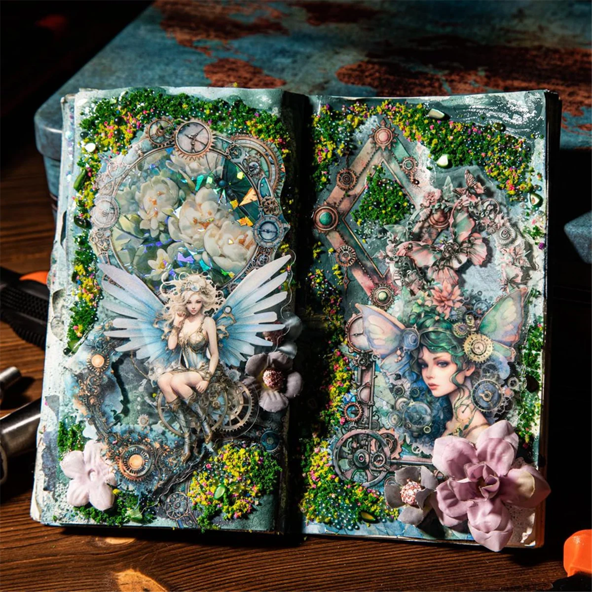 Steampunk สมุดภาพชุดสติกเกอร์,120PCS Fairy Ephemera สําหรับ Scrapbooking,ขยะ Journaling,Crafting,โครงการ DIY