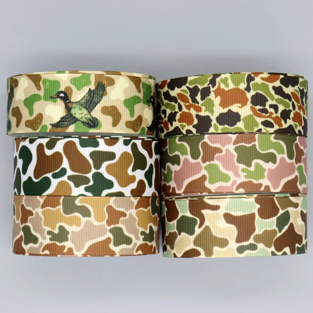 DHK 50yards Duck Geese Hunting Camo Printed Grosgrain Ribbon Accessories Collar DIY Sewing Craft Decoration S2759