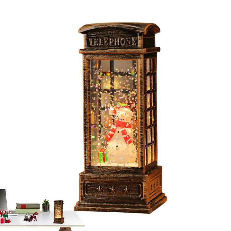 

London Phone Booth Light Illumination Christmas Decoration Vintage Telephone Booth Santa Claus Night Lamp For Table Desk
